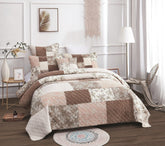 DaDa Bedding Dusty Rose Taupe Beige Brown Floral Cottage Patchwork Quilted Bedspread Set (JHW-866) by DaDa Bedding Collection